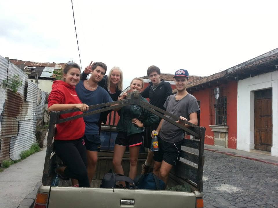in theback of a pick up truck in Antigua Guatemala