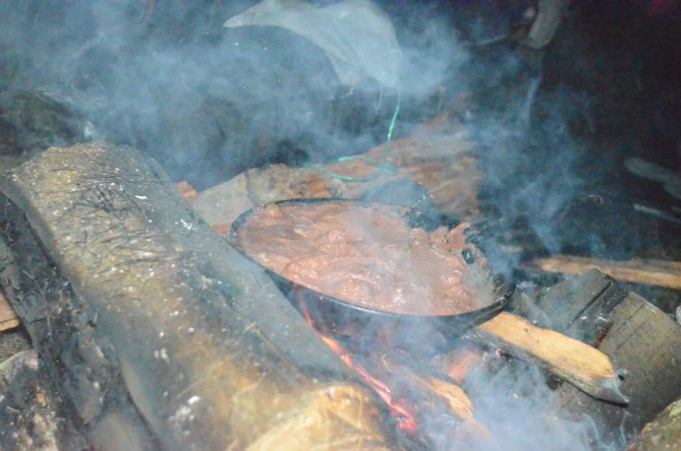 Cooking Beans over a fire at Volcano Acatenango