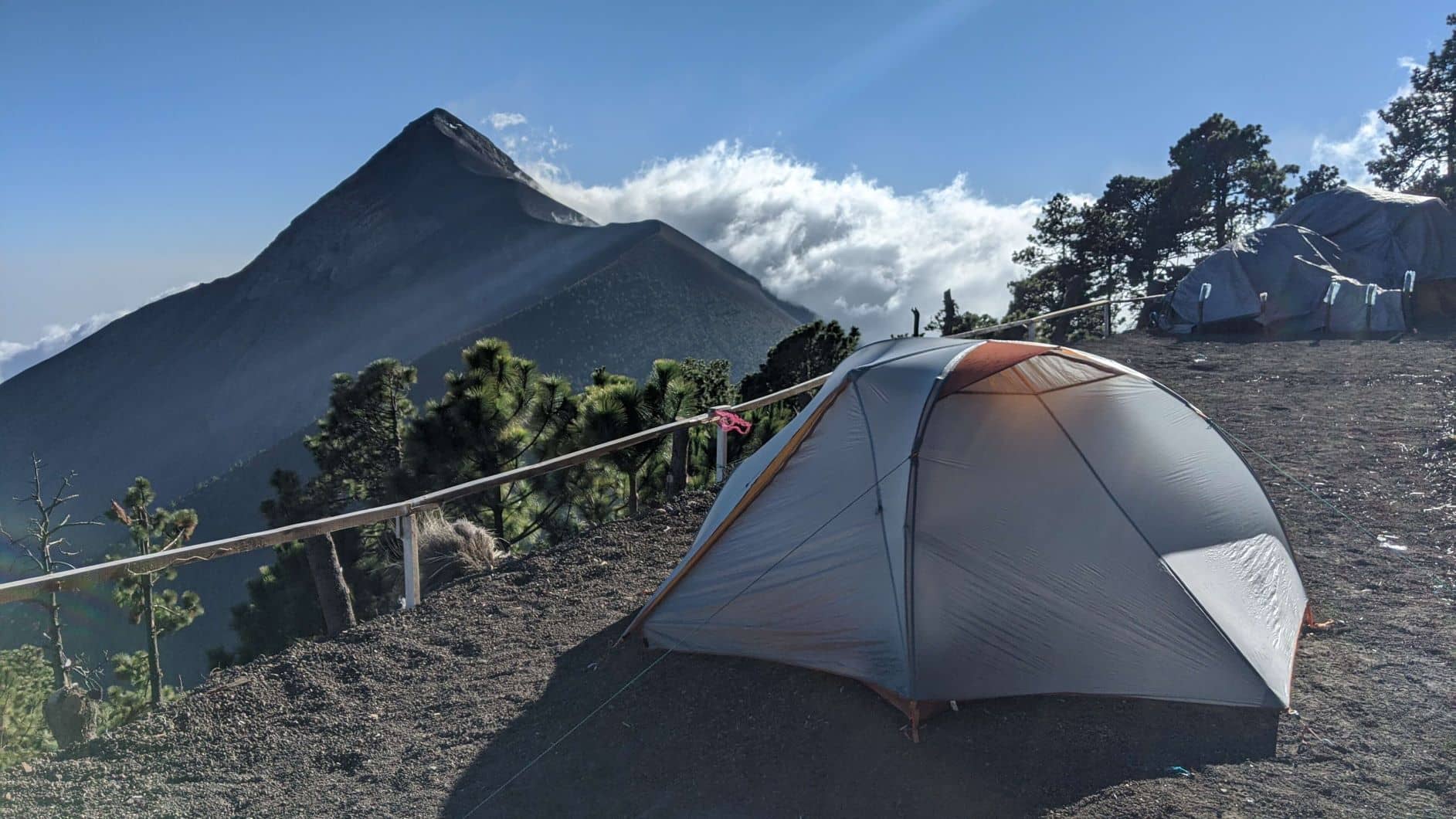 our tent set up on top of acatenango looking at Fuego