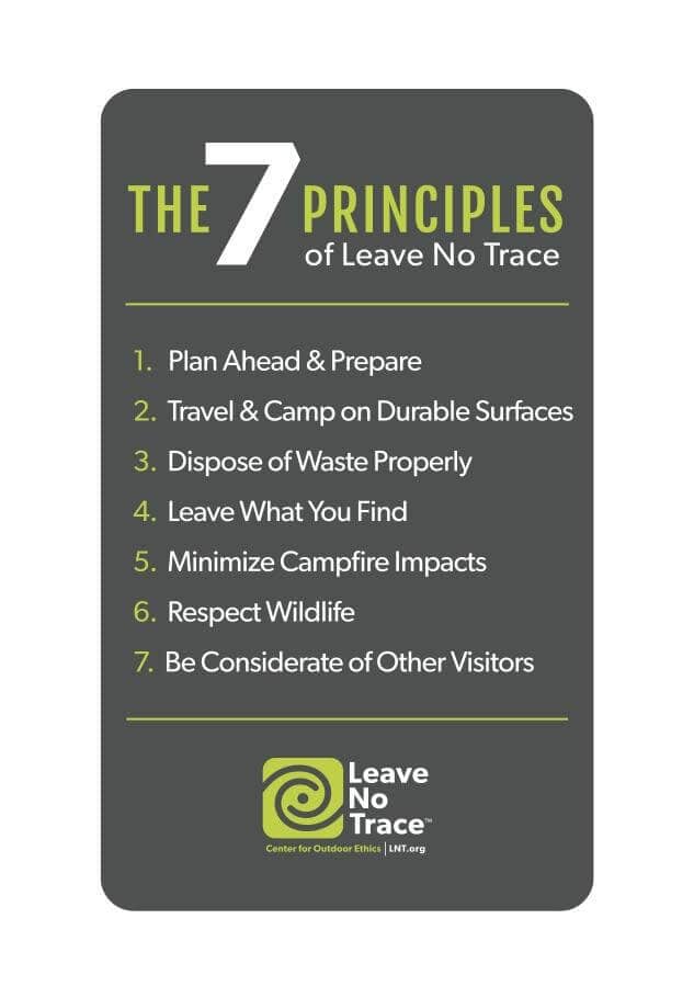 A list of the seven principles of Leave No Trace 